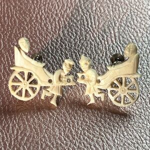 Vintage Handcarved Celluloid Rickshaw Earrings